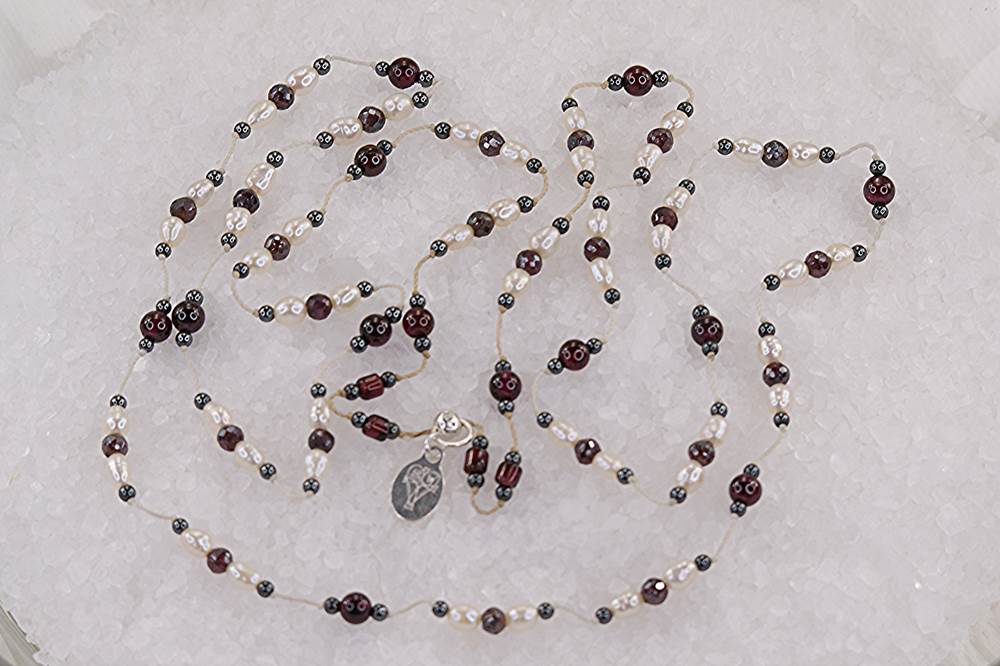 Ruby, pearl, hematite necklace