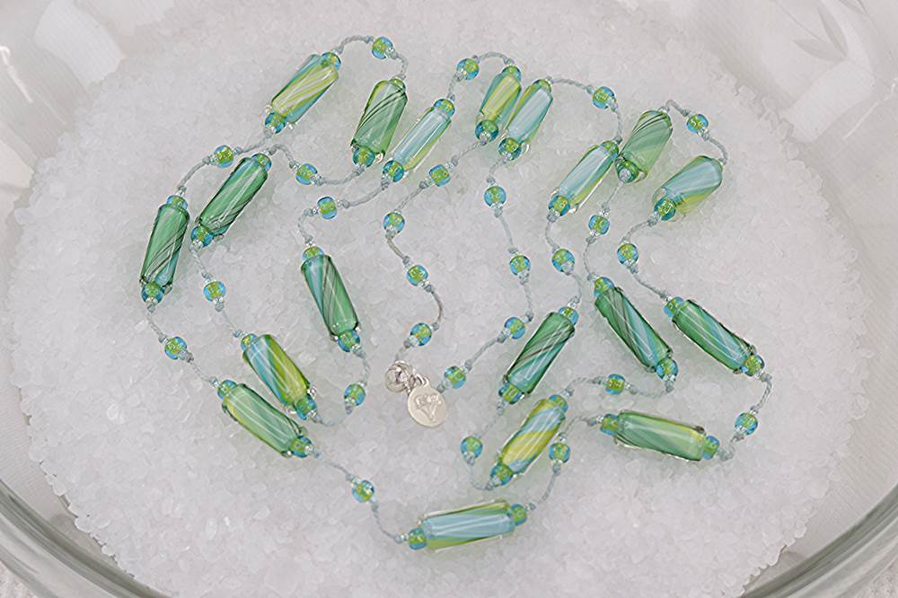 Spring green and turquoise blue, glass bead necklace