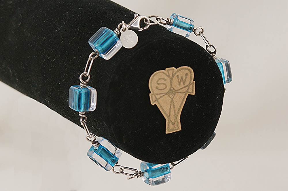 Handmade, one of a kind, turquoise glass bead bracelet.