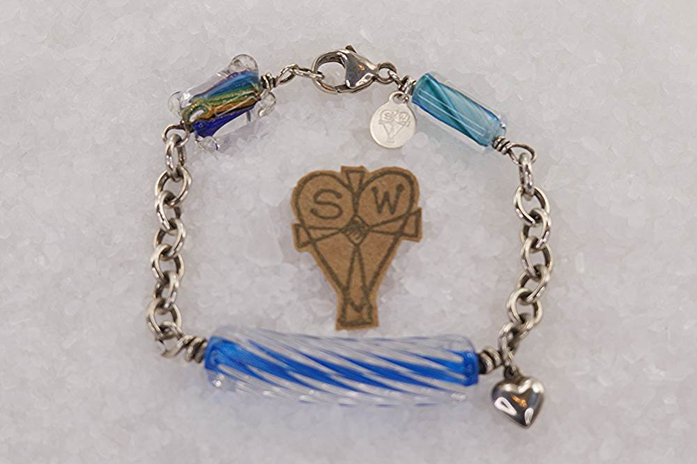 Ocean blue glass bead bracelet with solid sterling silver.