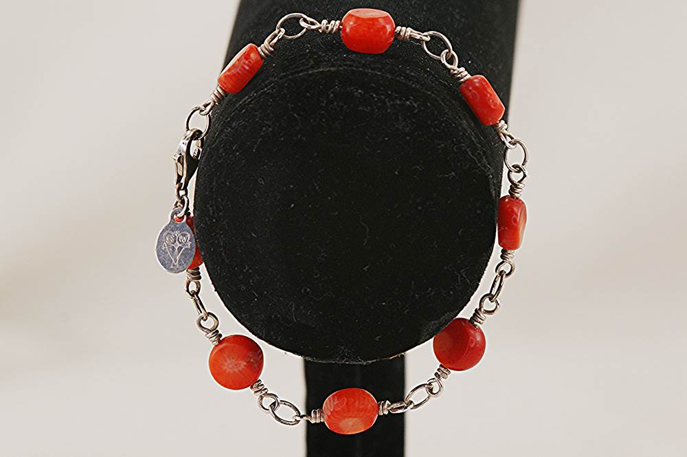 Unique, one of a kind, bracelet with red bamboo coral and sterling silver.