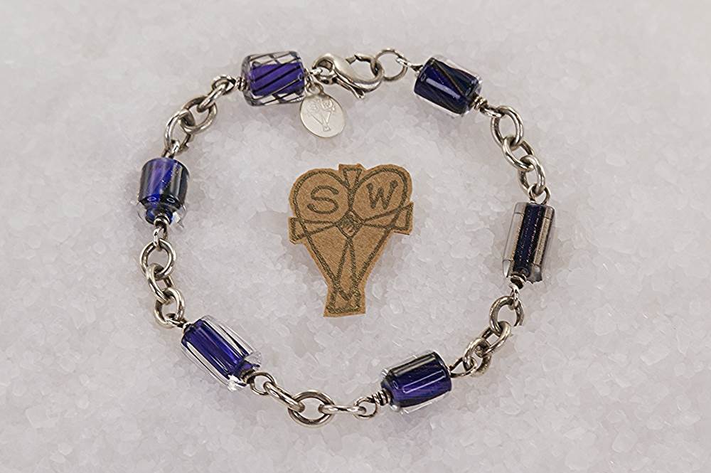Deep purple glass bead bracelet with sterling silver.