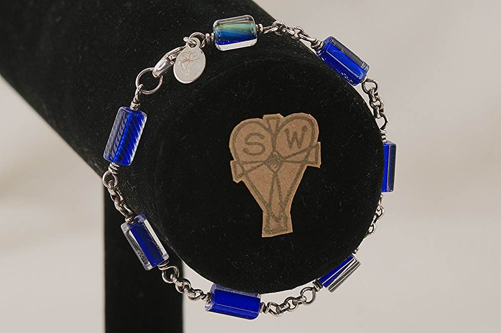 Royal and cobalt blue, glass bead bracelet with sterling silver.