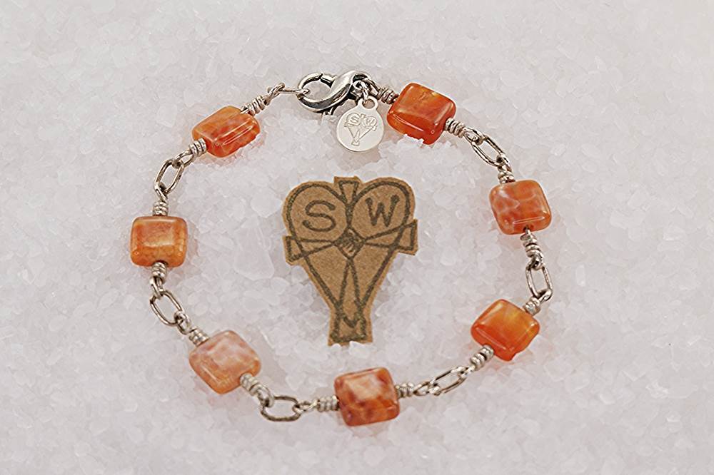 Natural sunstone and sterling silver bracelet