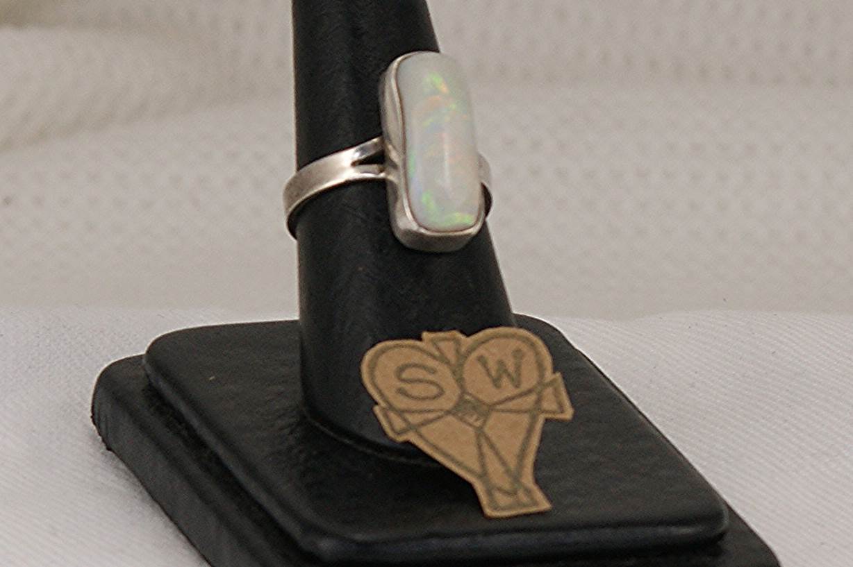 Handmade, Brazilian white opal and sterling silver ring.