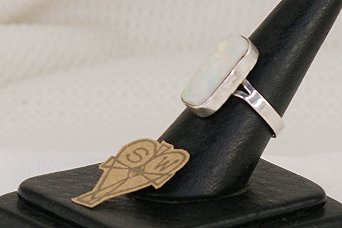 Handmade, sterling silver ring with Brazilian white opal
