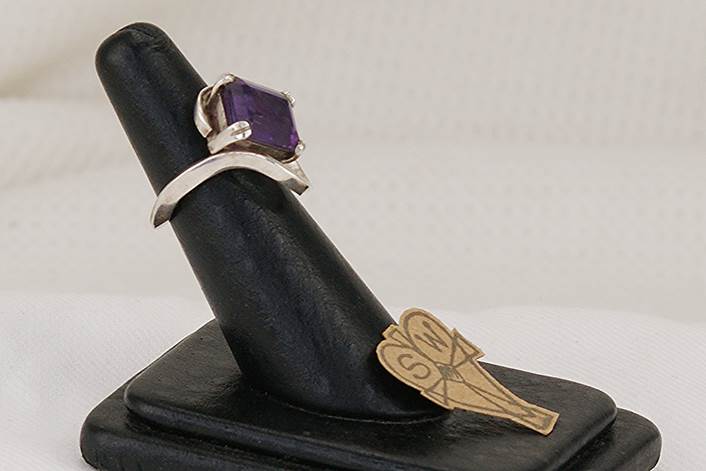 Handmade, amethyst and sterling silver ring.