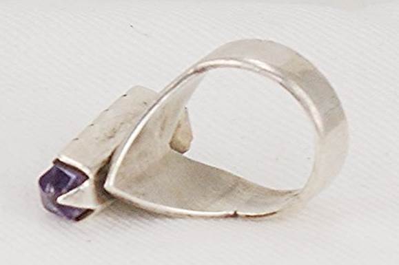 Raw amethyst and silver ring bottom view.