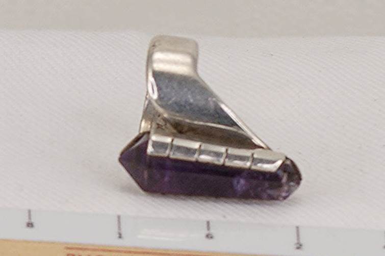 Ring hand made of raw amethyst and sterling silver.