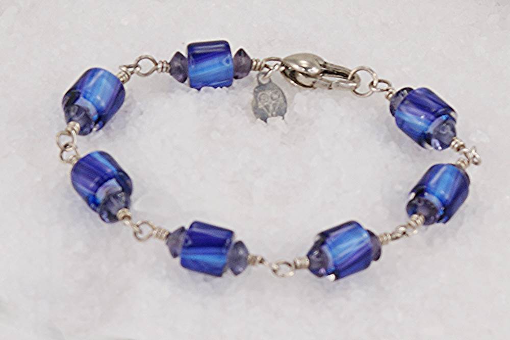 Sky blue glass bead bracelet with sterling silver.