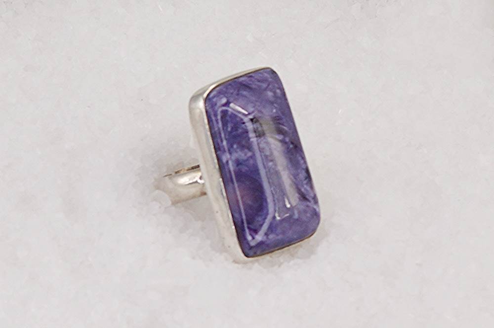 Sterling silver and purple, charloite, handmade ring.