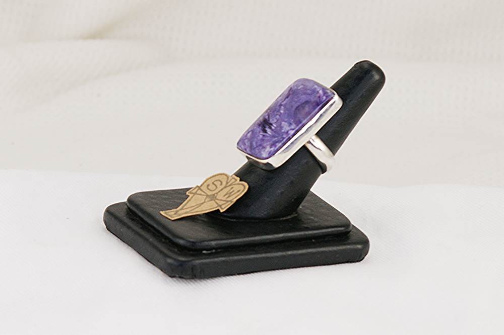 Sterling silver, handmade, ring with charoite gemstone.