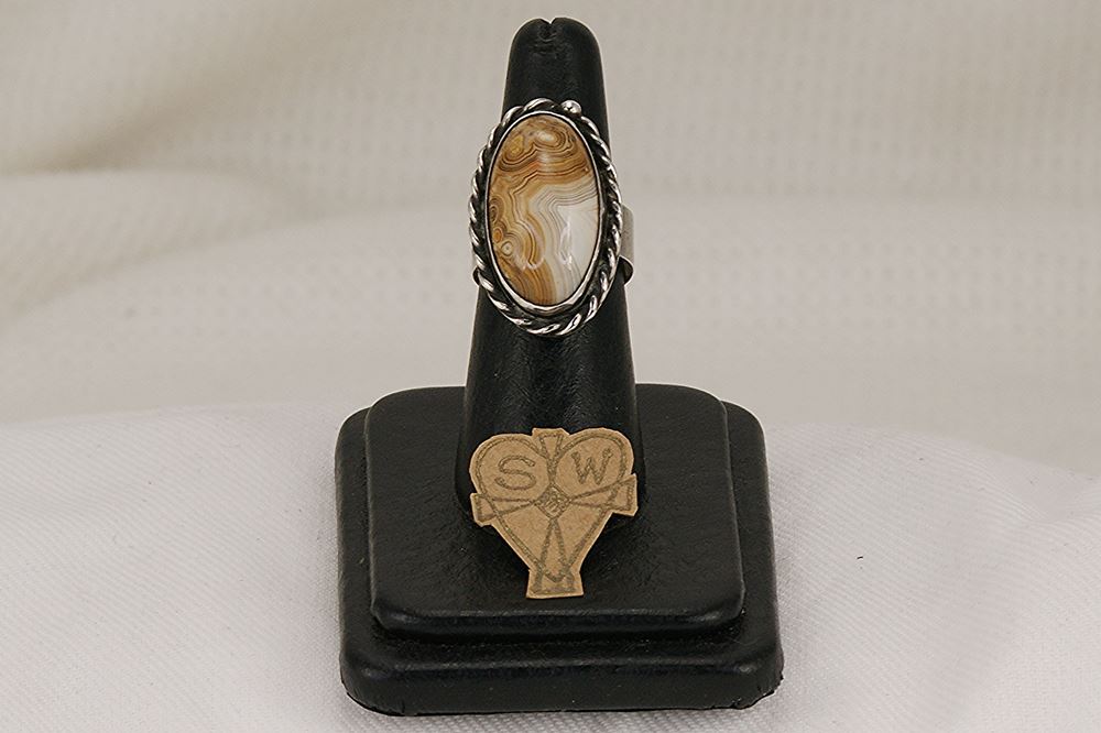 Brown agate stone sterling silver ring.