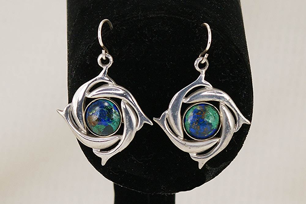 King Solomon, Eilat stone with sterling silver earrings.