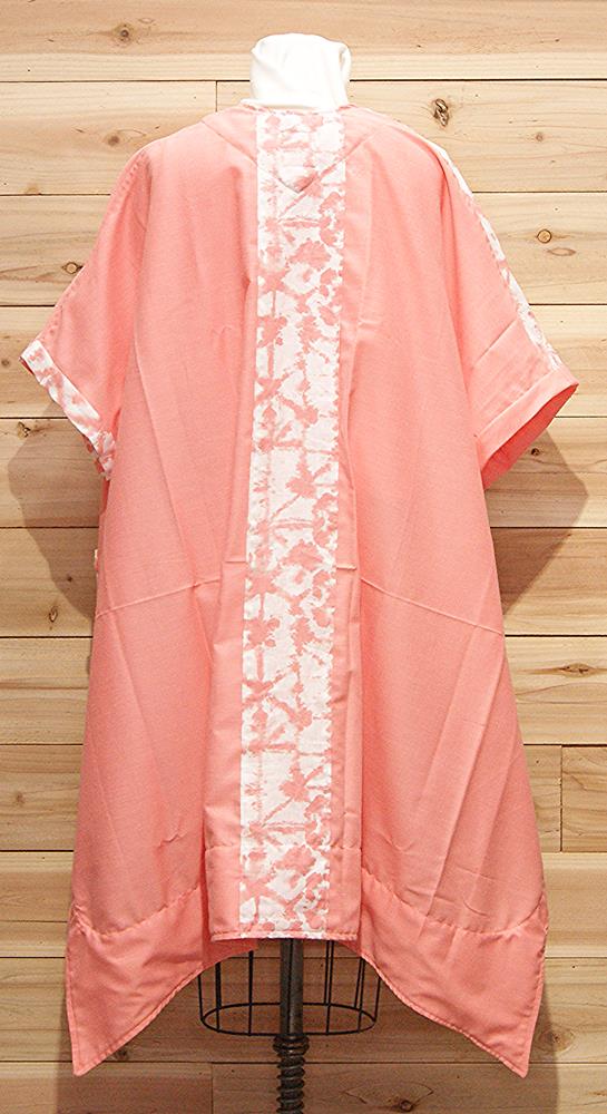 One of a kind, salmon and white shibori linen kimono cloak with 2 large front pockets.