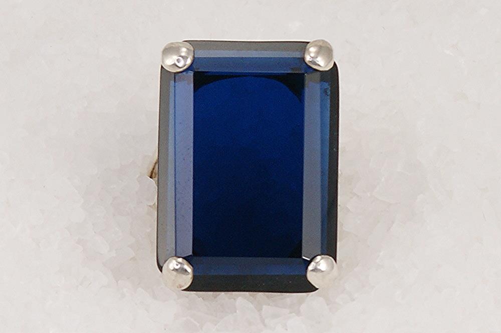Sterling silver ring with deep cobalt blue maxixe beryl crystal
