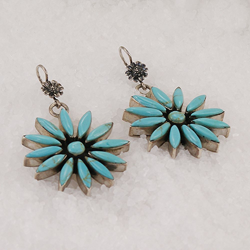 Sterling silver and turquoise flower earrings.