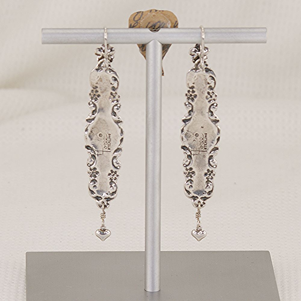 Victorian sterling silver spoon earrings rear view.