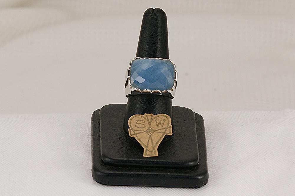 Delft blue chalcedony sterling silver ring