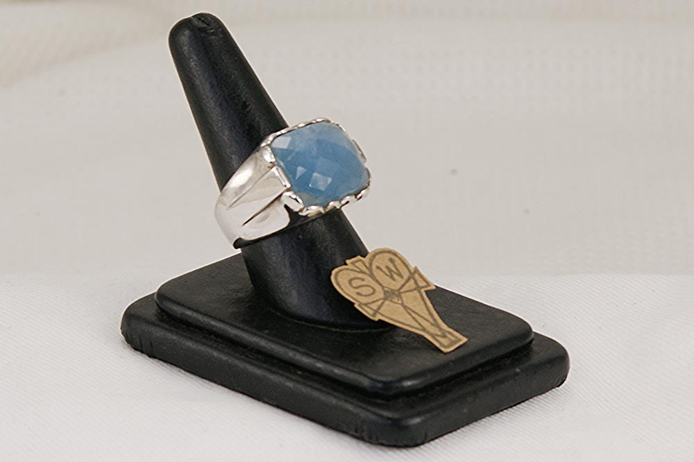 Blue chalcedony sterling silver ring right view.