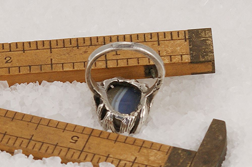 Blue lace agate silver ring bottom view