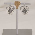 Handmade sterling silver heart with cross earrings.