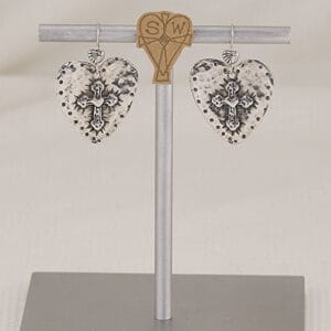 Handmade sterling silver heart with cross earrings.