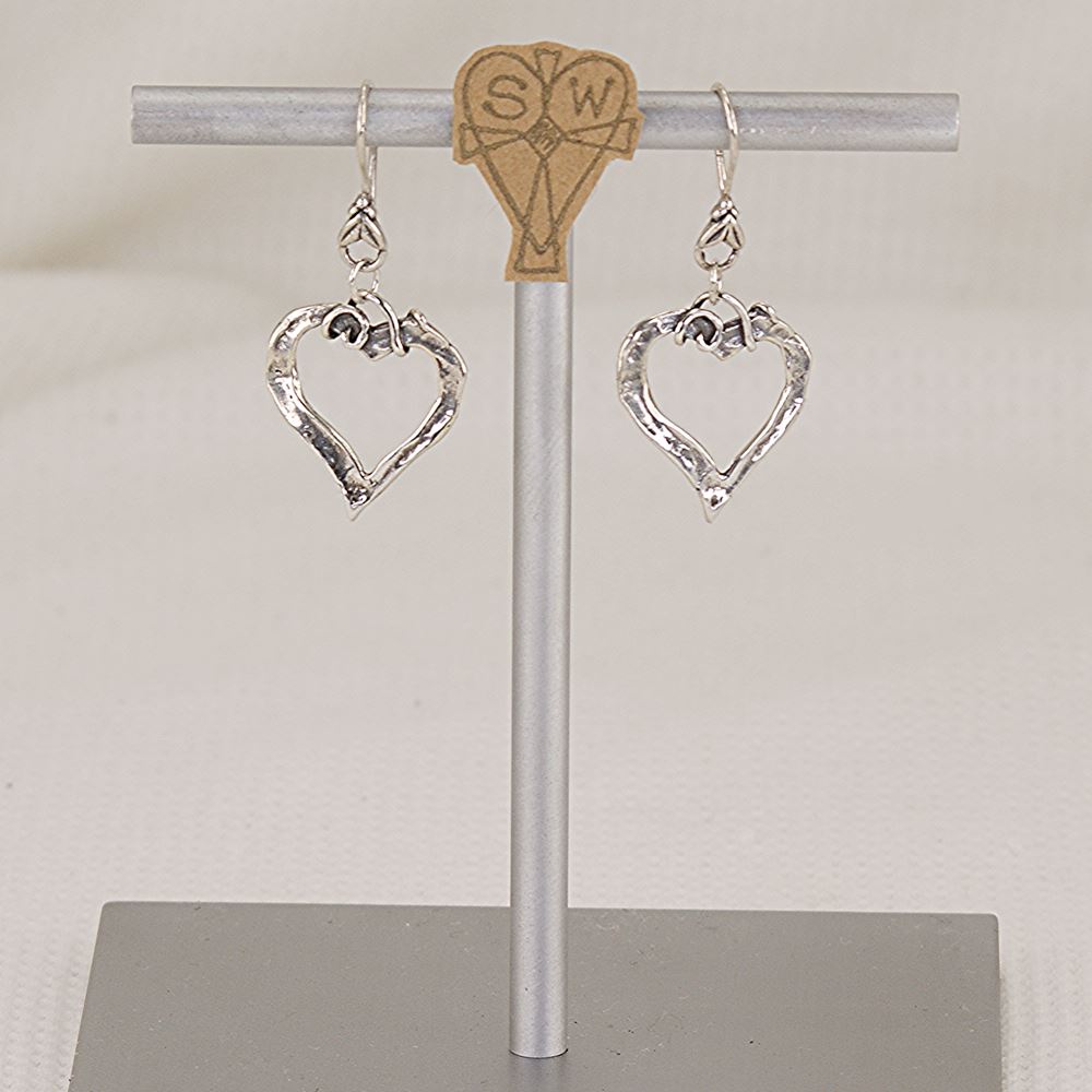 Handmade sterling silver organic heart earrings.