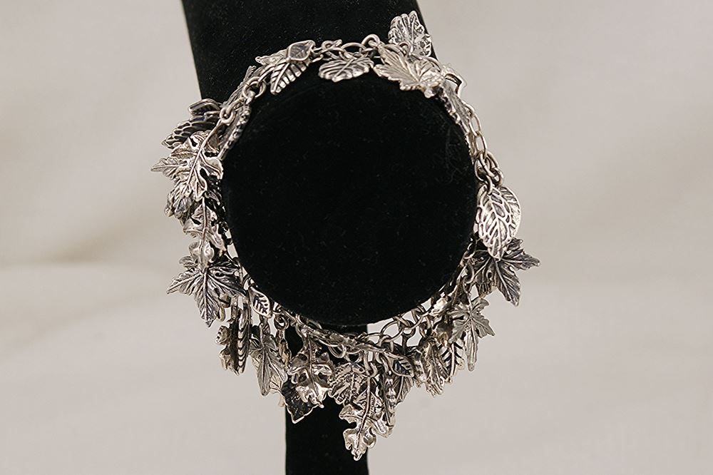 Handmade, pure silver leaf charm bracelet.
