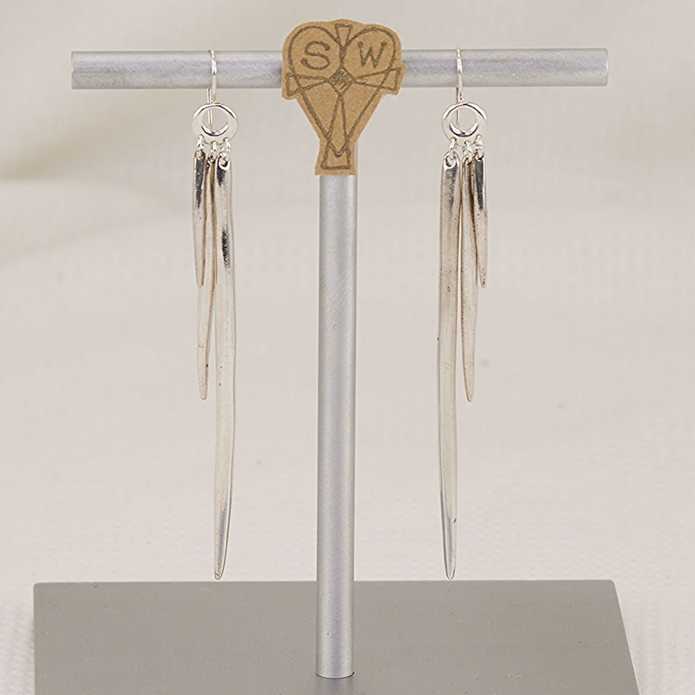 Handmade sterling silver spike dangle earrings.