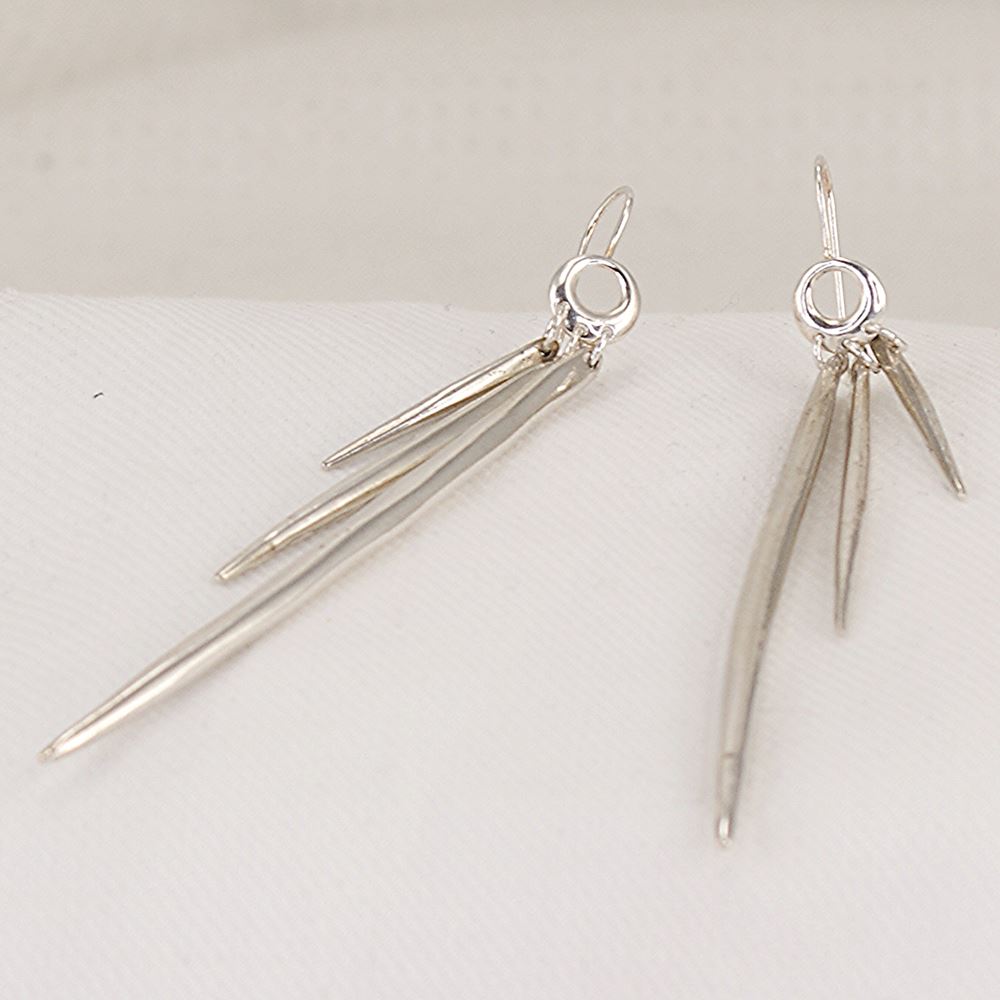 Pure silver, organic spike dangle earrings.
