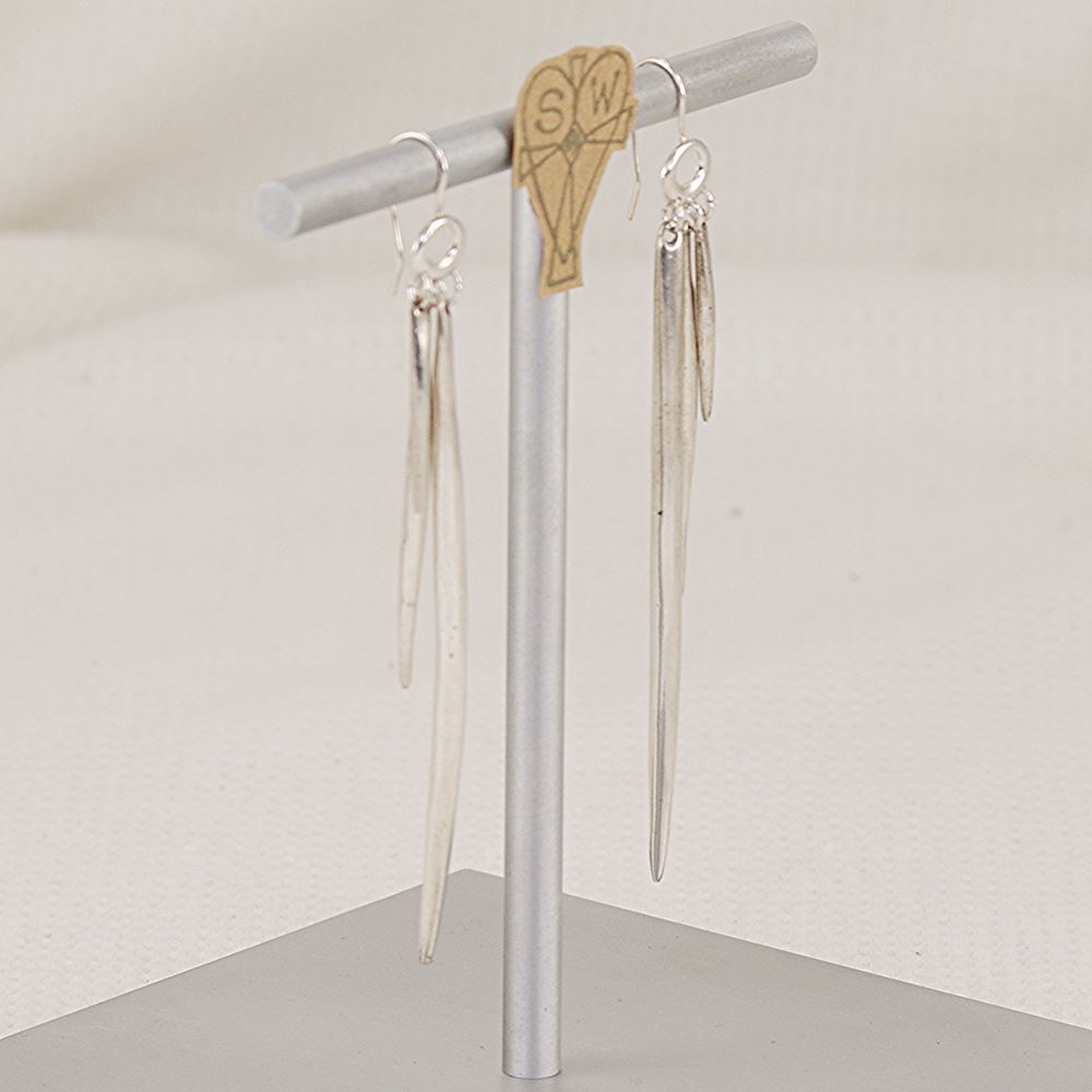 Sterling silver triple length organic spike earrings.