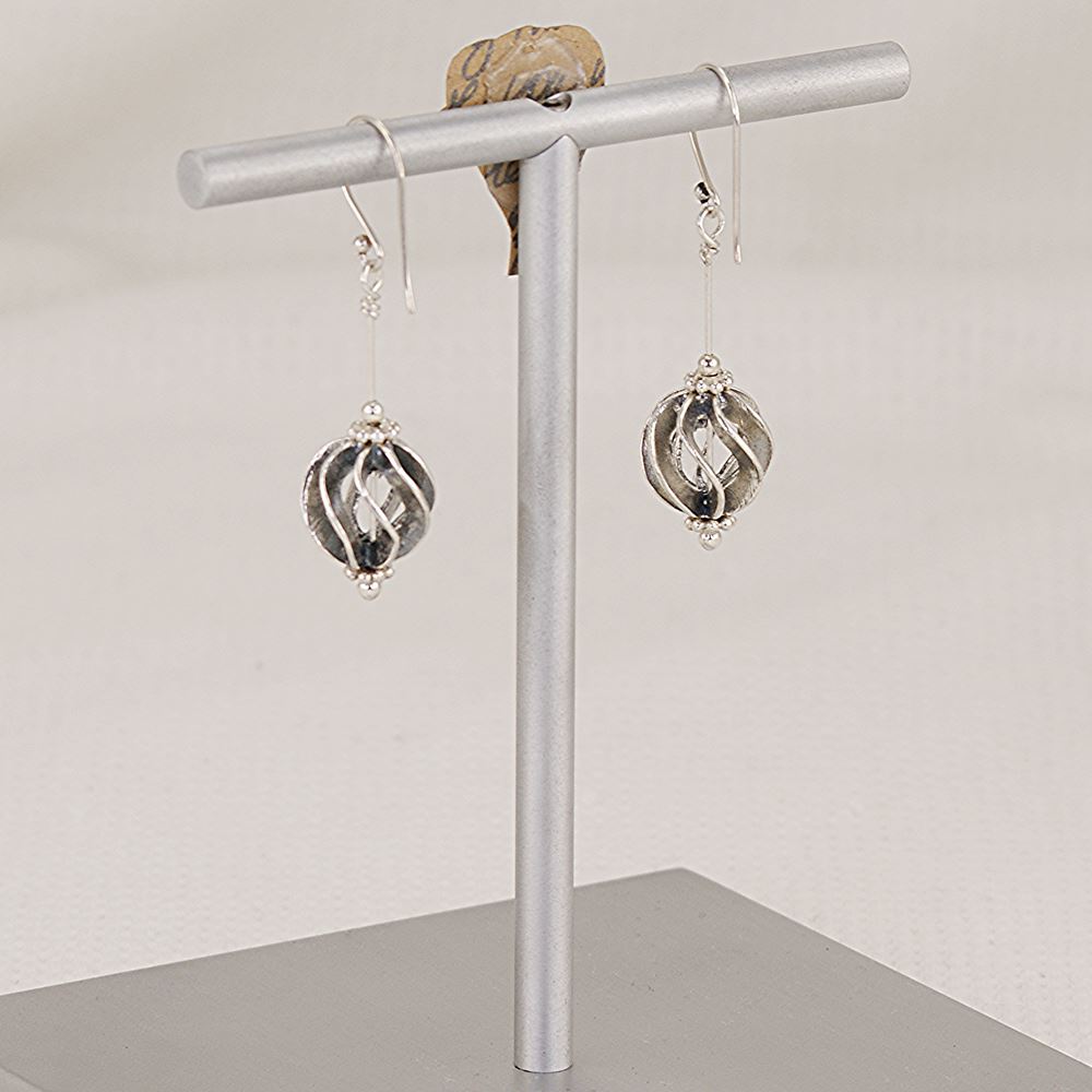 Handmade sterling silver spiral ball shaped earrings.