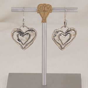 Handmade solid sterling silver heart earrings.