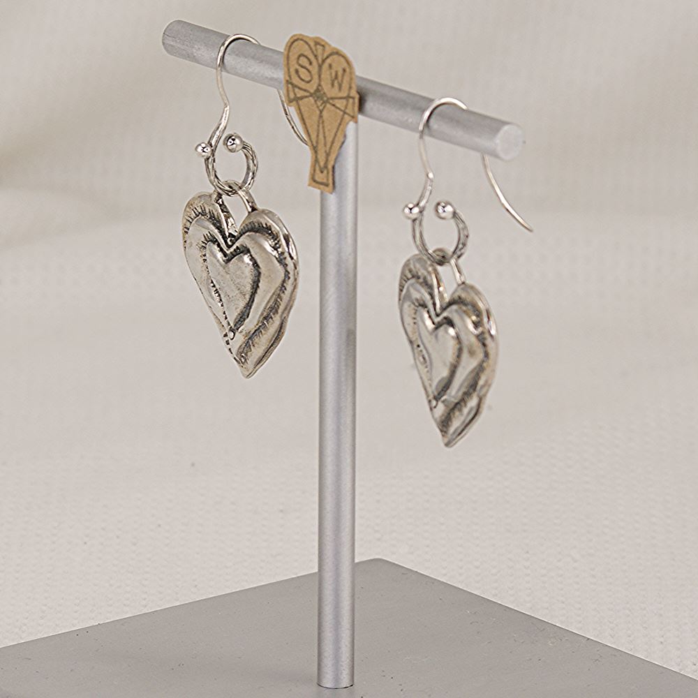 Heart earrings handmade from sterling silver.
