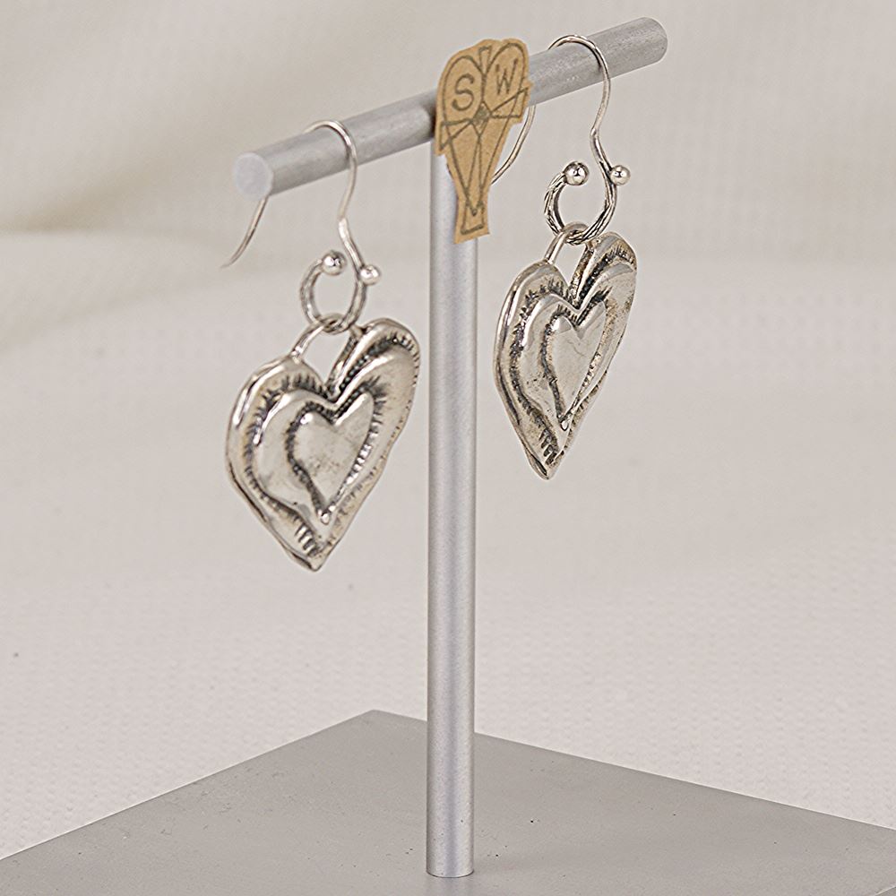 Handmade, solid, pure, sterling silver heart earrings.
