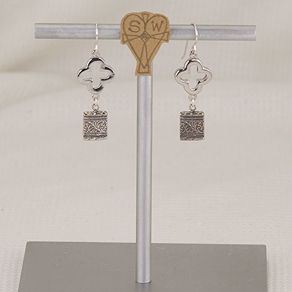 Handmade sterling silver quatrefoil earrings.