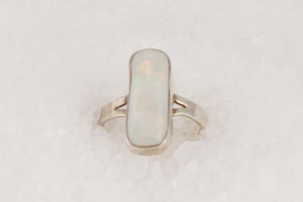 One of a kind white opal sterling silver ring.