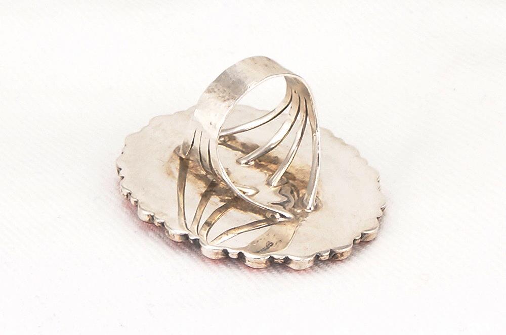 Arizona turquoise, red coral and sterling silver ring.