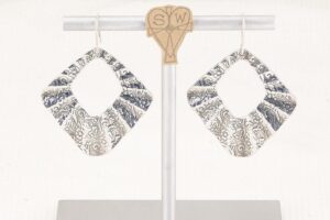 silver floral pleated earrings