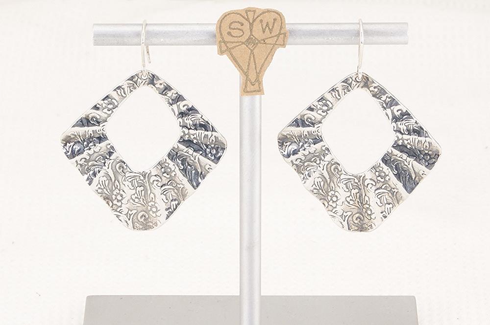 silver floral pleated earrings