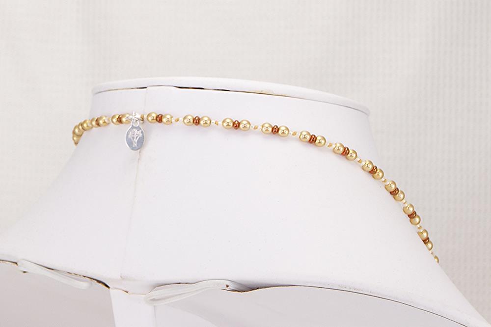 One of a kind red blown glass bead necklace with gold leaf and vintage Japanese gold lined seed beads.